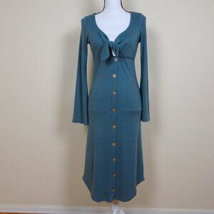 Luna Chix Tie Front Midi Dress Women's Size S Green Boho Long Sleeve